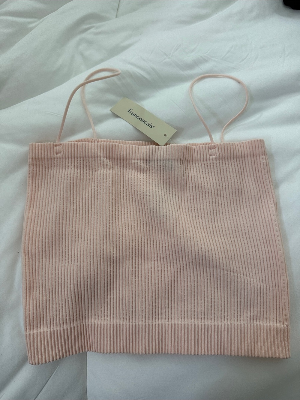 Francesca's Collections Blush Pink Ribbed Knit Cami- cropped